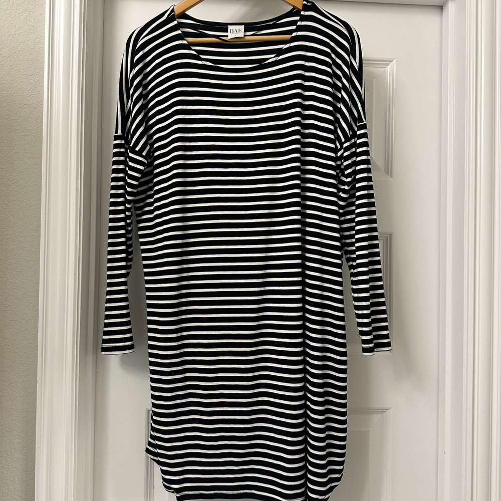 ASOS Maternity Black and White Striped Long Sleeve Dress